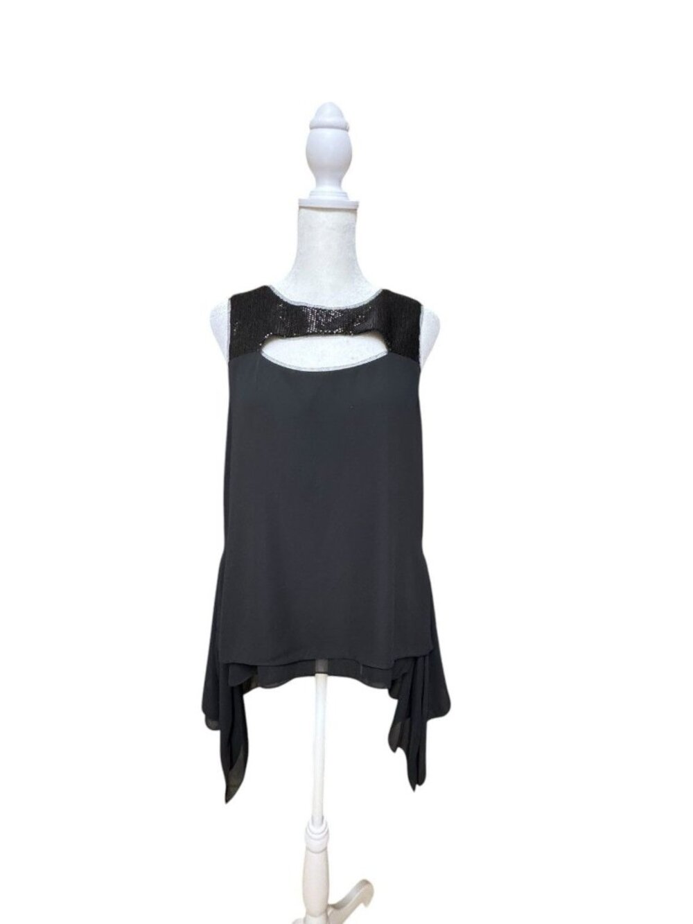 BCBGMAXAZRIA Black Sleeveless Tunic Top Cutout Layered Small